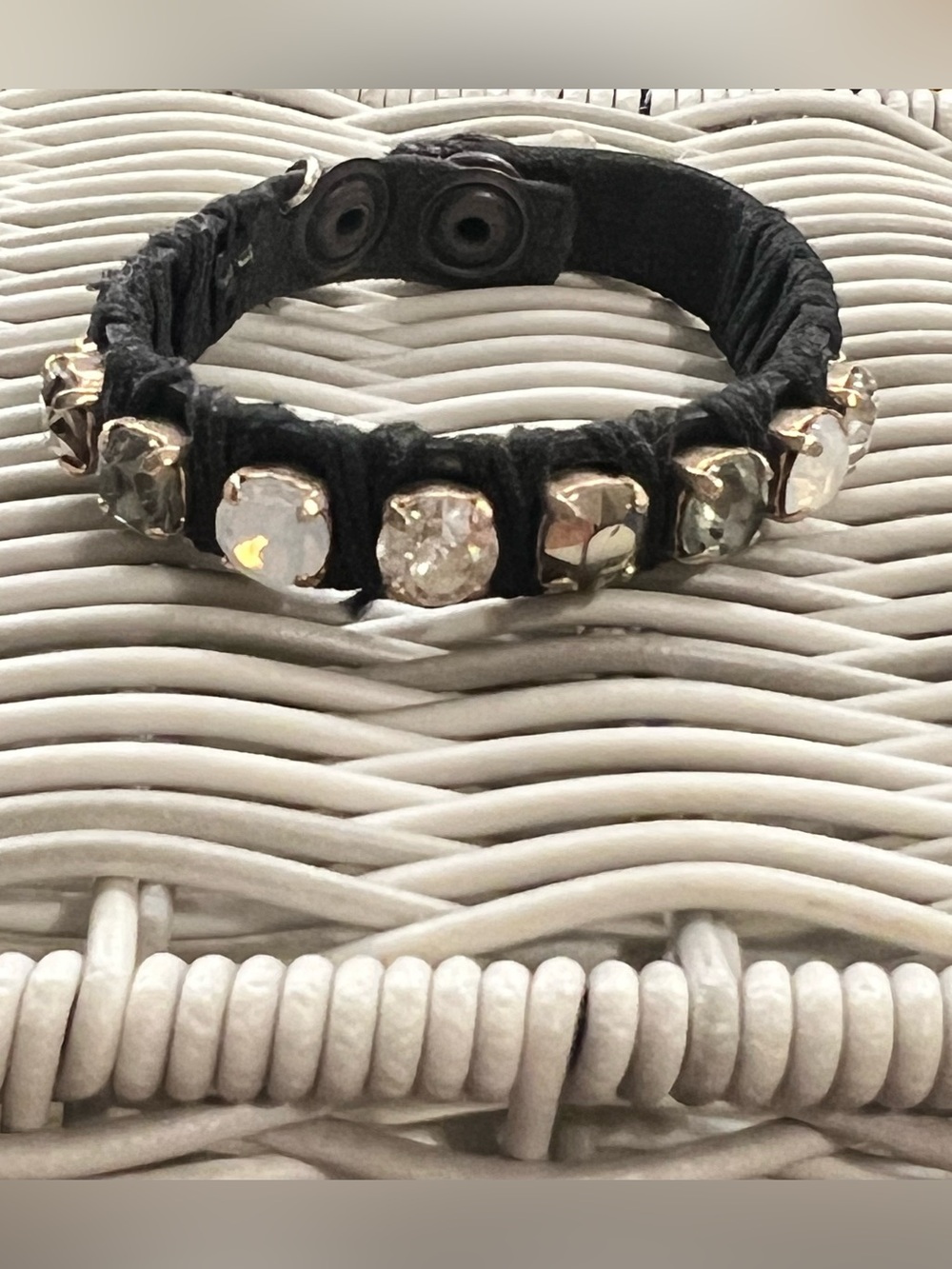 Crystal-Accent Black Leather Wrap Bracelet
